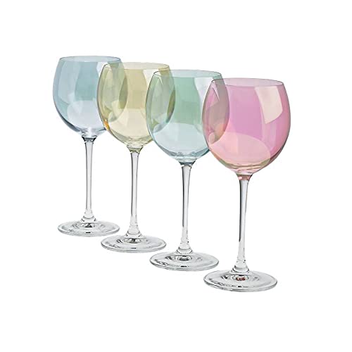 CRISTALICA 4er Set Weingläser Weinglas Weinkelch Polka Pastellfarbend 20,5 cm