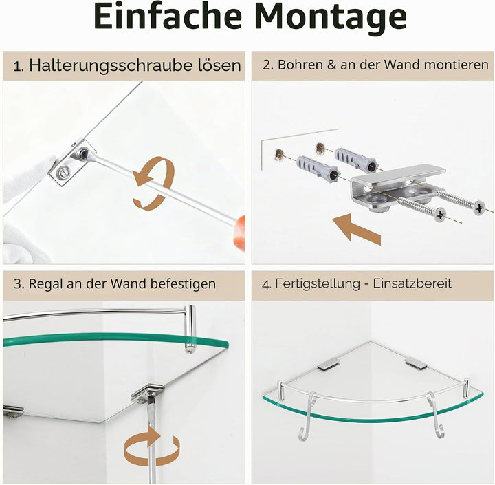 KES Duschablage Ecke Eckregal Duschregal Glasregal Duschablage Glas 7 MM Hartglas Wandregal Badregal