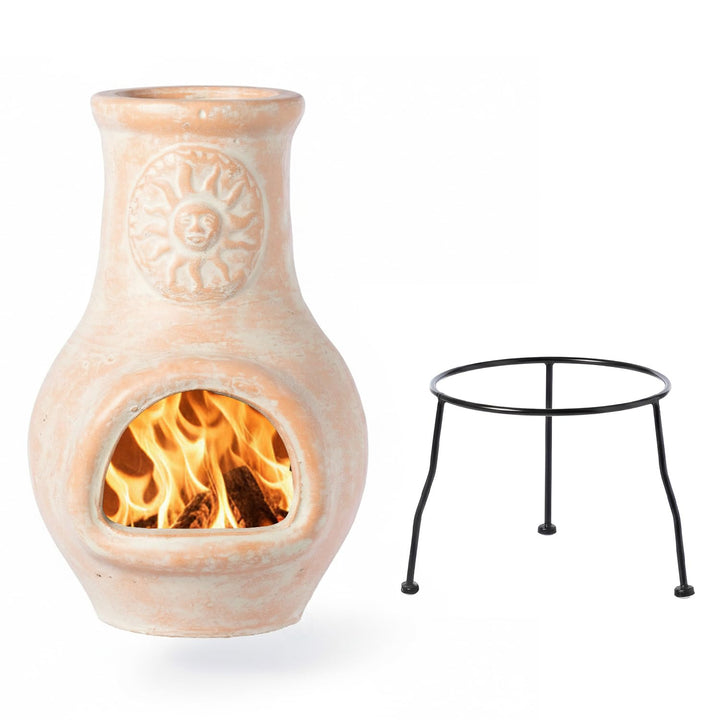 Outdoor Clay Chimenea Sun Design Holzkohle Feuerstelle mit Metallständer