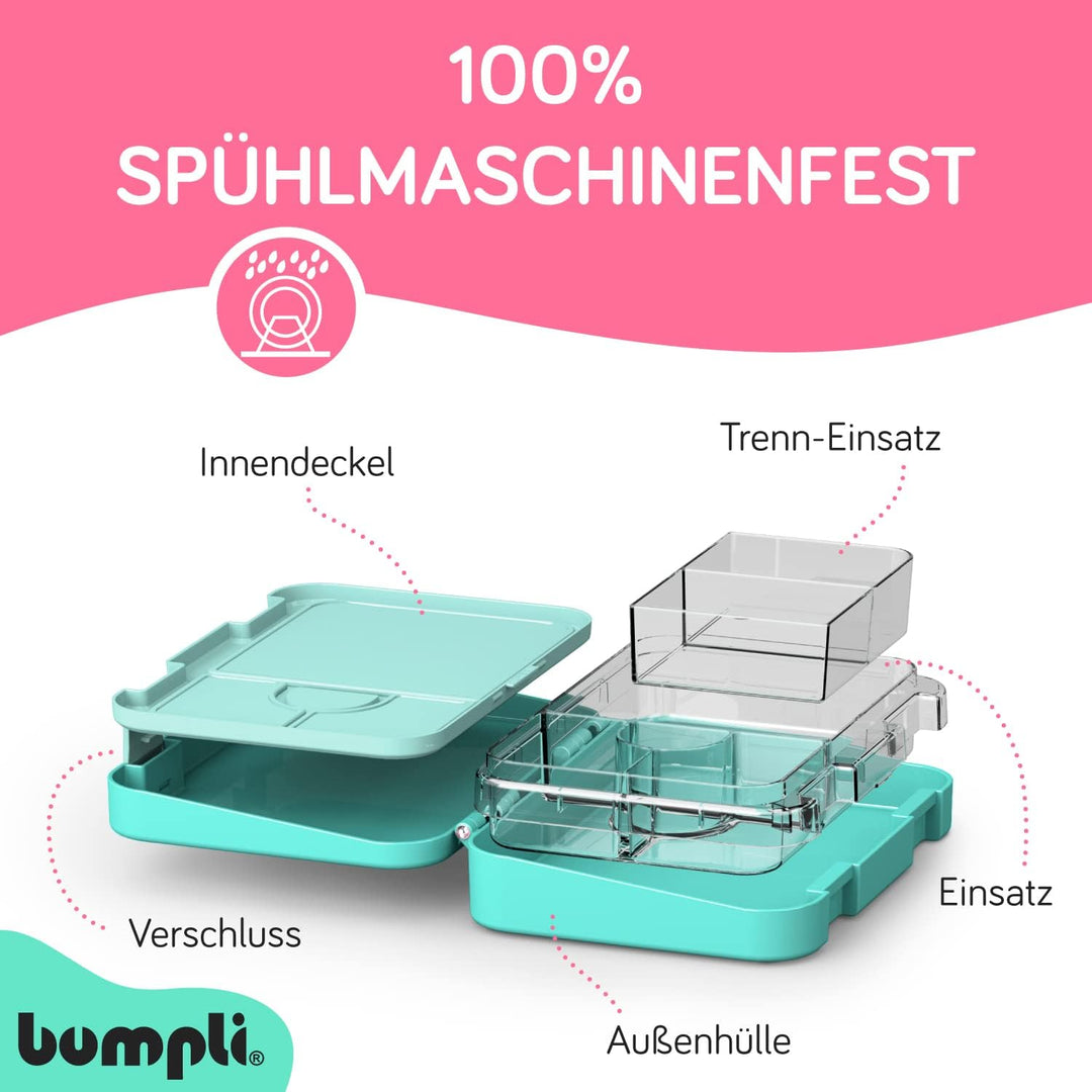 bumpli® Brotdose Kinder mit Fächern - kinderfreundliche Verriegelung mit Klick-Verschluss - Lunchbox