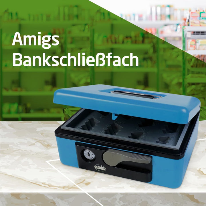 Amig - Geldkassette aus Stahl | Sicherheitszylinder &amp; 2 Schlüssel | Münzschale &amp; Tragegriff | Vielse