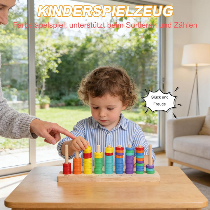 Farb Stapel Challenge Spiel - Montessori Farbstapel und Sortierspielzeug, Color Stack Regenbogen Hol