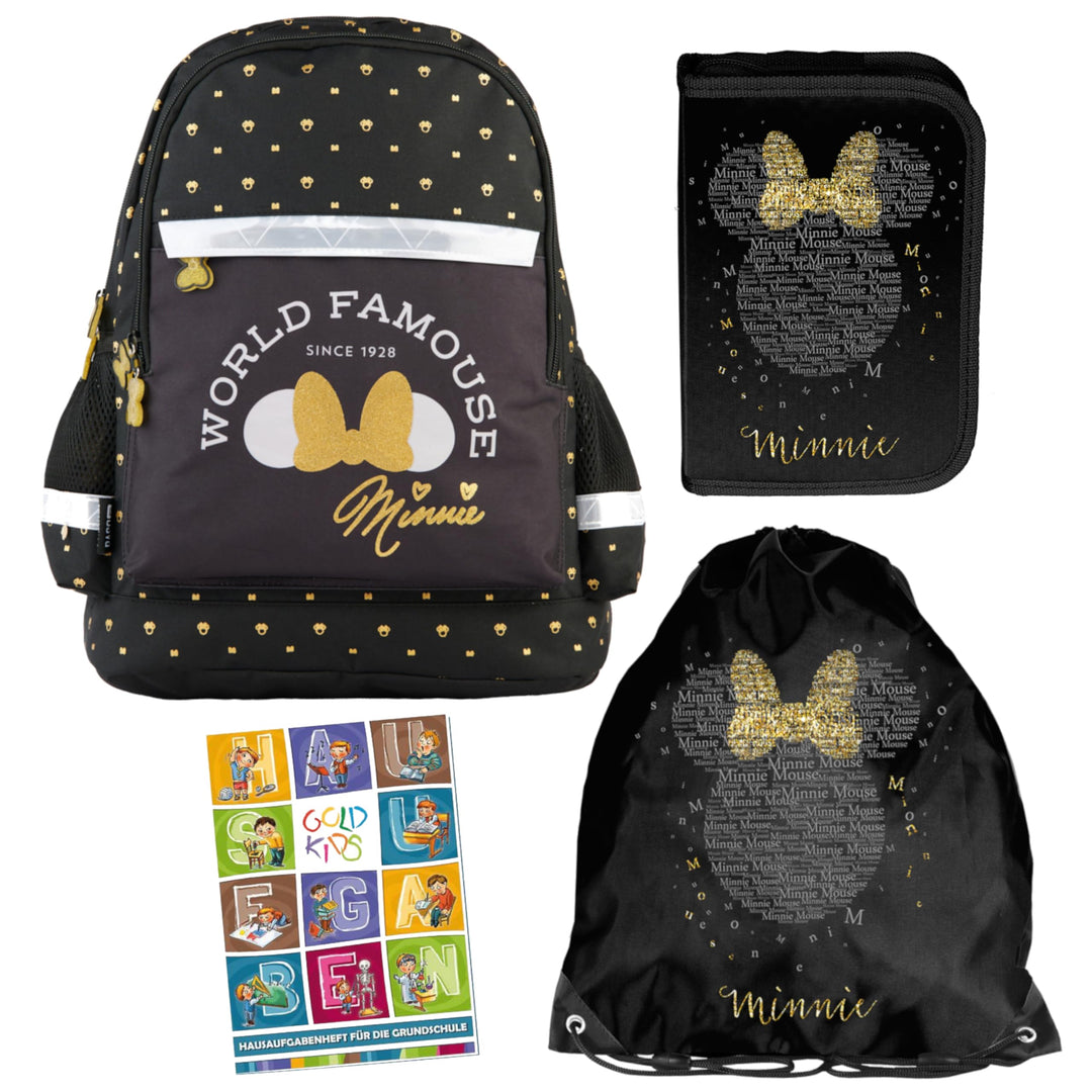 Goldkids - Schulranzen für Jungen und Mädchen, 4er-Set - Schul-Rucksack für Kinder mit Federmäppchen