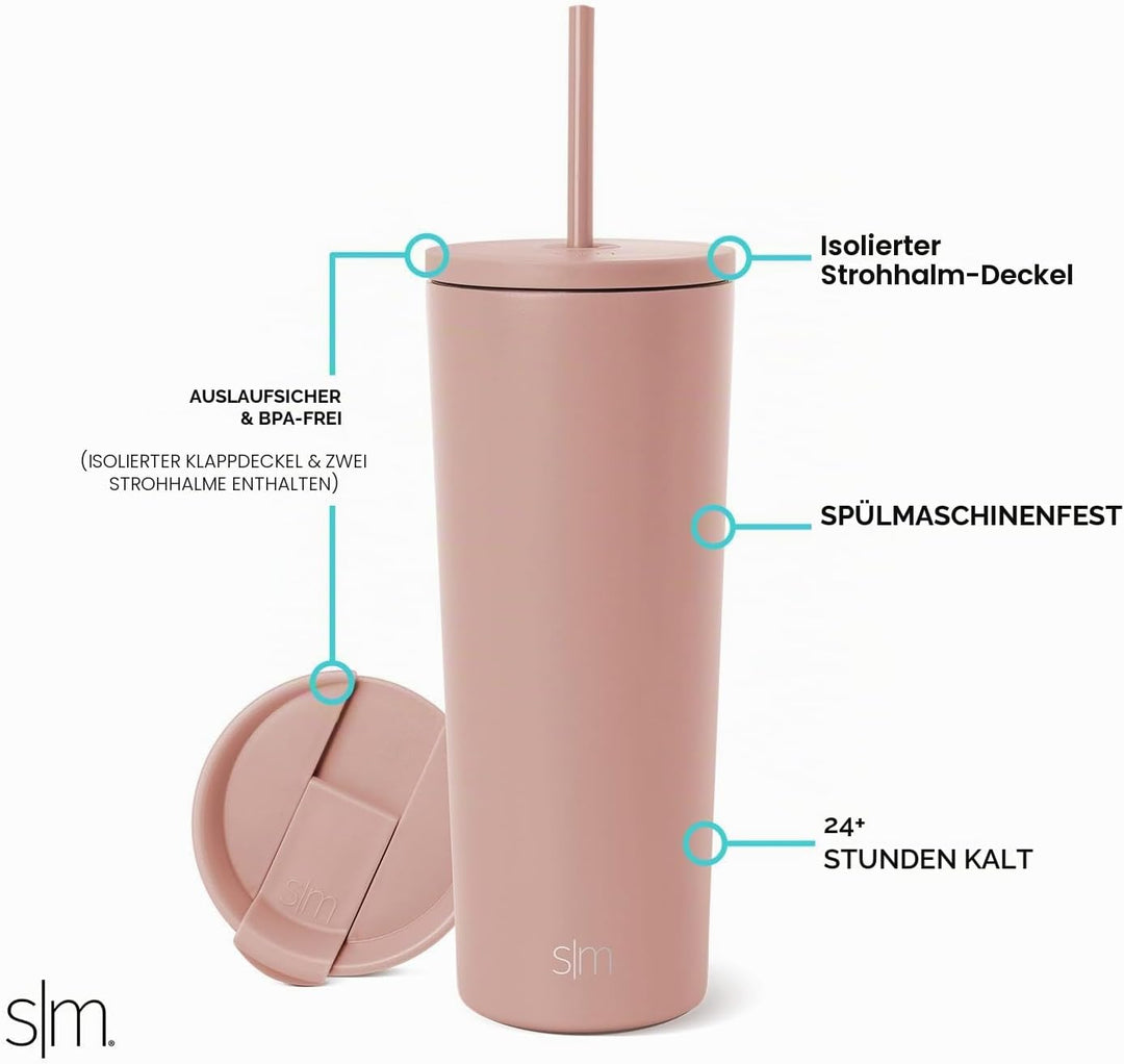 Simple Modern Isolierter Becher mit Strohhalm und Deckel | EiskaffeeBecher Wiederverwendbare Edelsta