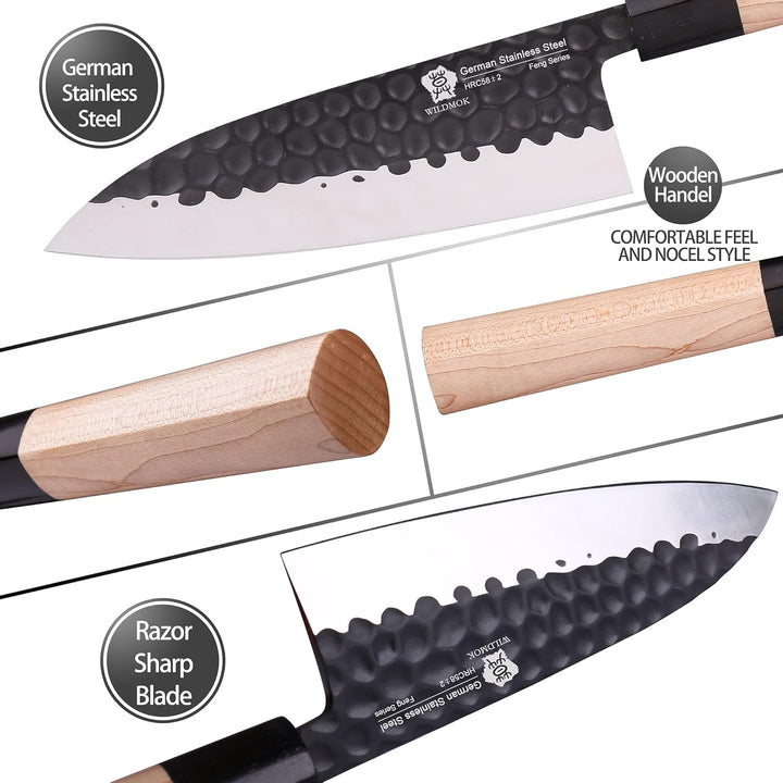WILDMOK 19,4 cm Deba-Messer, deutsches Edelstahl-Sashimi-Messer, asiatisches Usuba-Lachsmesser für L