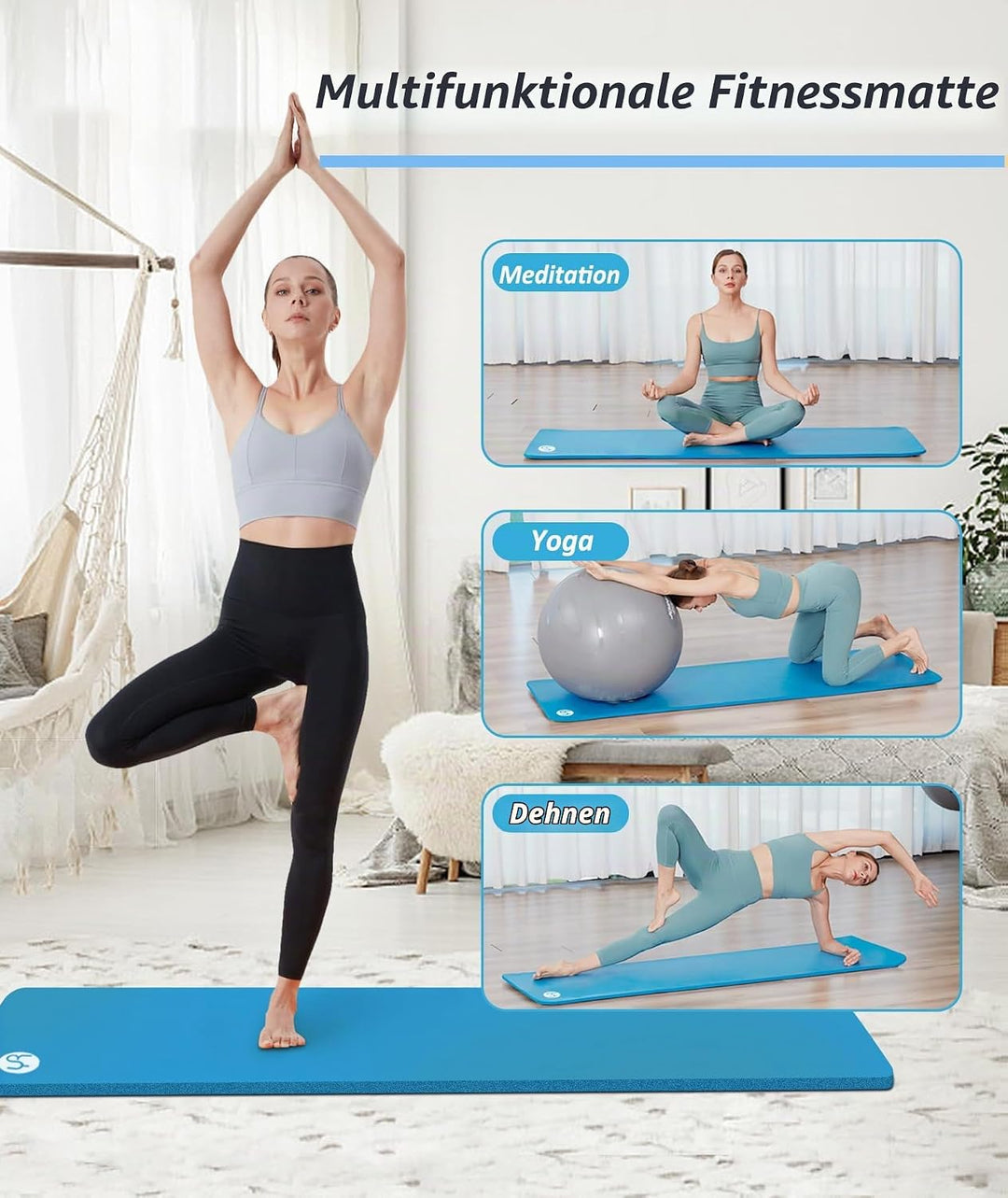 NBR Yogamatte 195×61cm 20mm Dicke Fitness Matte Gymnastikmatte für Pilates Gym Workout Zuhause mit T