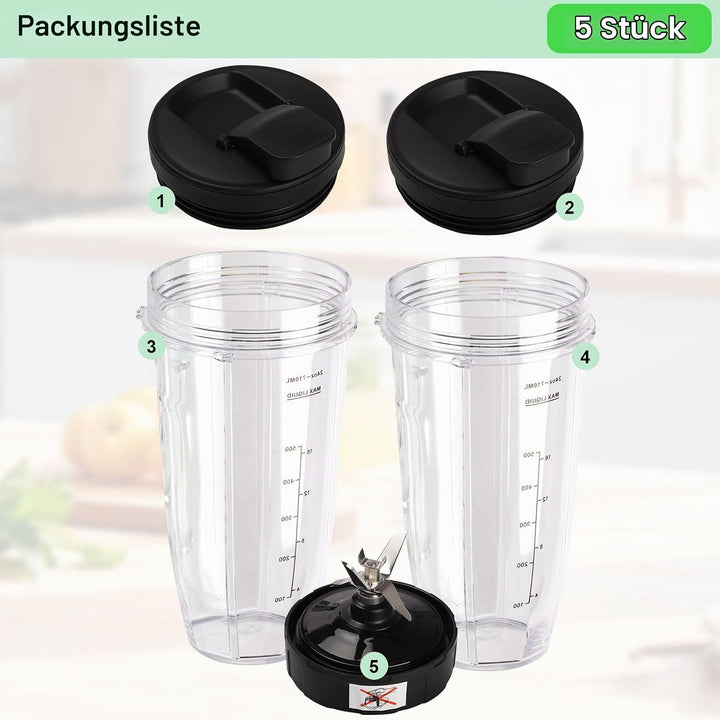 Mixer Ersatzteile für Ninja,2 Stück Blender Becher mit Herausnehmbarem Deckel,7 Flossen-Extraktor-Kl