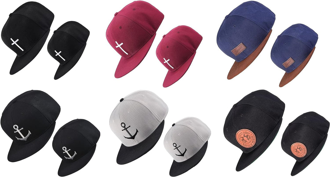 Bexxwell Snapback Caps 2er-Set Partnerlook für Klein und Gross schwarz mit Anker (optimale Passform,