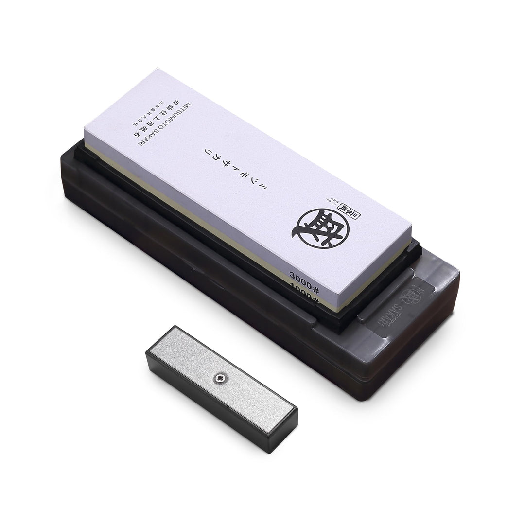 MITSUMOTO SAKARI Japan Schärfstein, 1000/3000 Grit, Professioneller Küchenschärfstein mit rutschfest