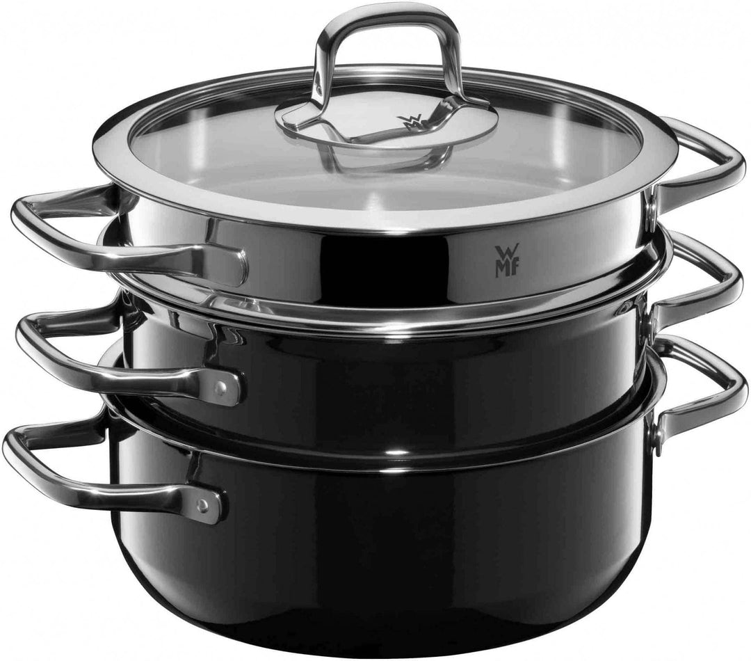 WMF Fusiontec Compact Topfset Induktion 3-teilig, Kochtopf Set, Dämpfer, Glasdeckel, Cromargan Edels