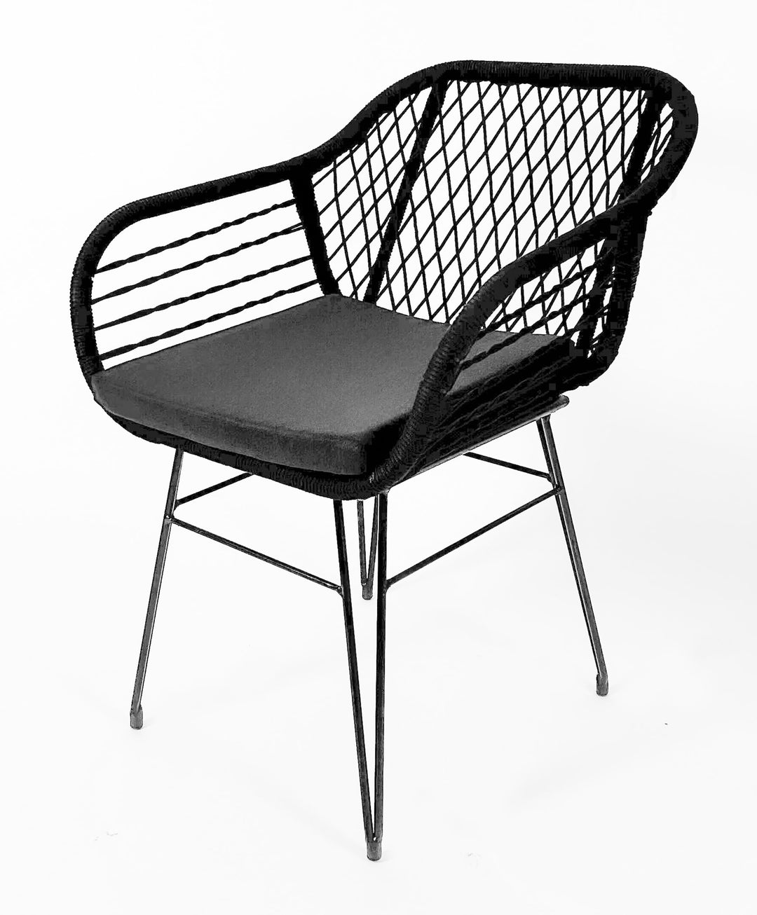 Kobolo Esszimmerstuhl Stuhl - Retro-Look-Black - Schwarz - Metall und Seil - inkl. Kissen