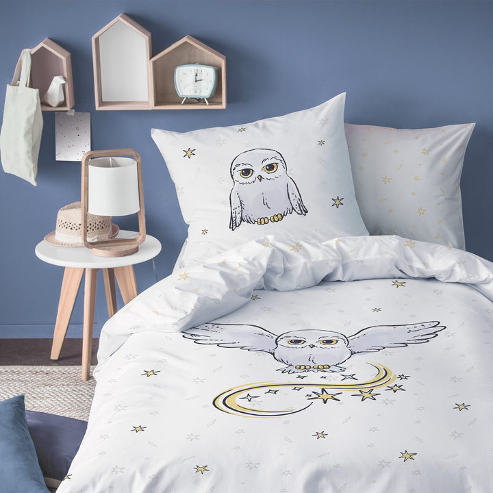 Harry Potter Owl. Kinder-Bettwäsche, 100 % Baumwolle, Bettbezug 140 x 200 cm und 1 Kissenbezug 63 x