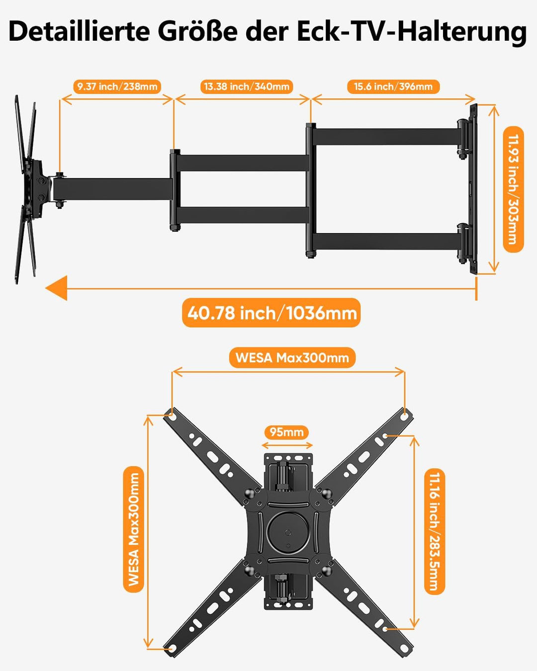 180° Drehung TV Wandhalterung mit 1035 mm Langem Arm, FORGING MOUNT Wandhalterung Gelenkarm Schwenkb