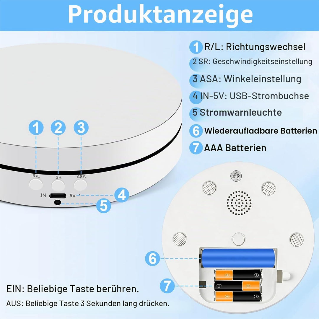Elektrischer Drehteller 360°, 2in1 Motorisierter Drehständer Display-Tisch zur Präsentation von Schm