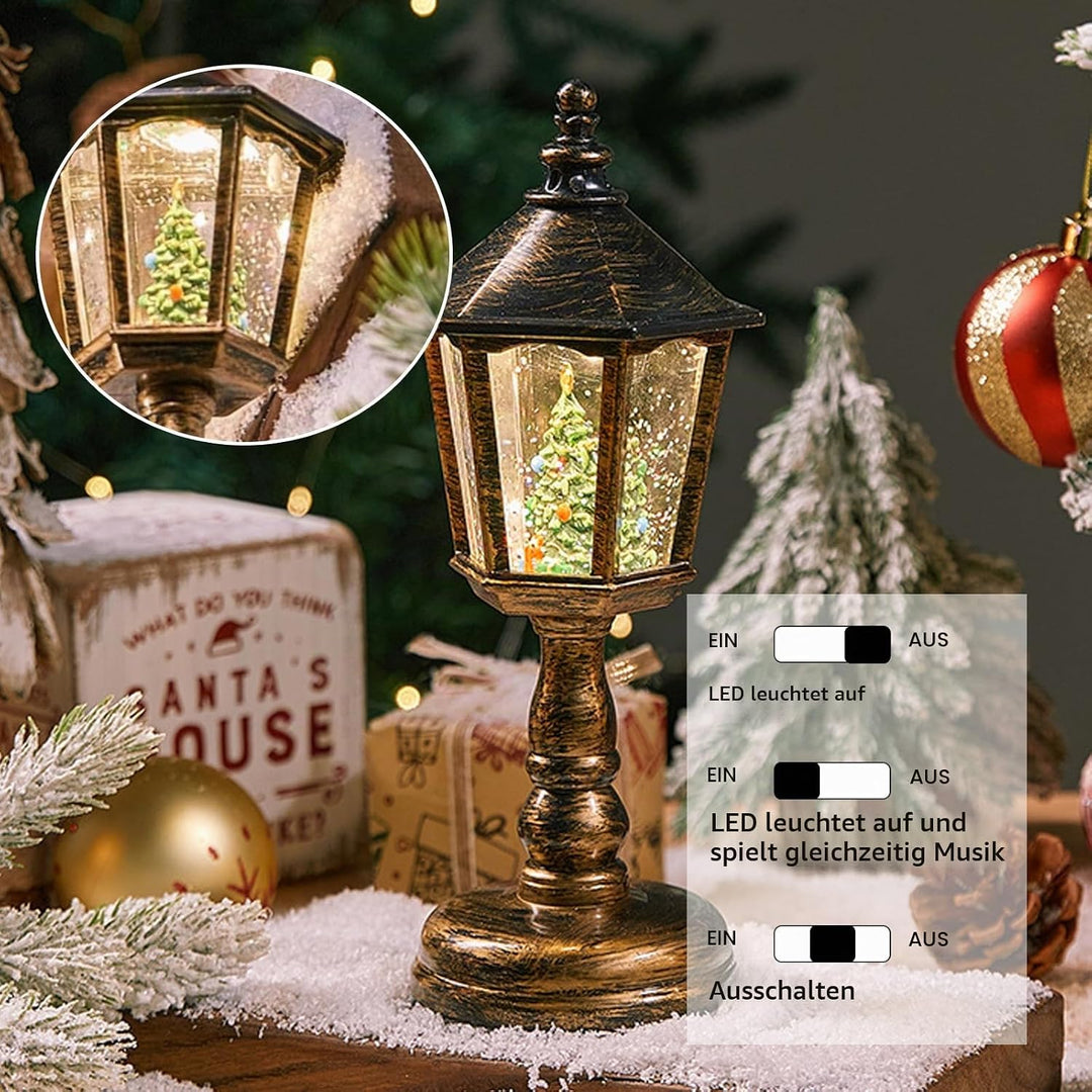 Weihnachtslaterne, Weihnachtsdeko Laterne,LED Weihnachts Schneekugel Laterne mit Musik und Licht,Wei