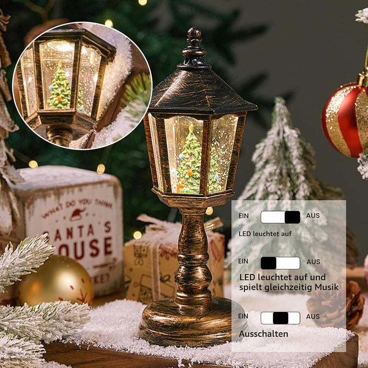 Weihnachtslaterne, Weihnachtsdeko Laterne,LED Weihnachts Schneekugel Laterne mit Musik und Licht,Wei