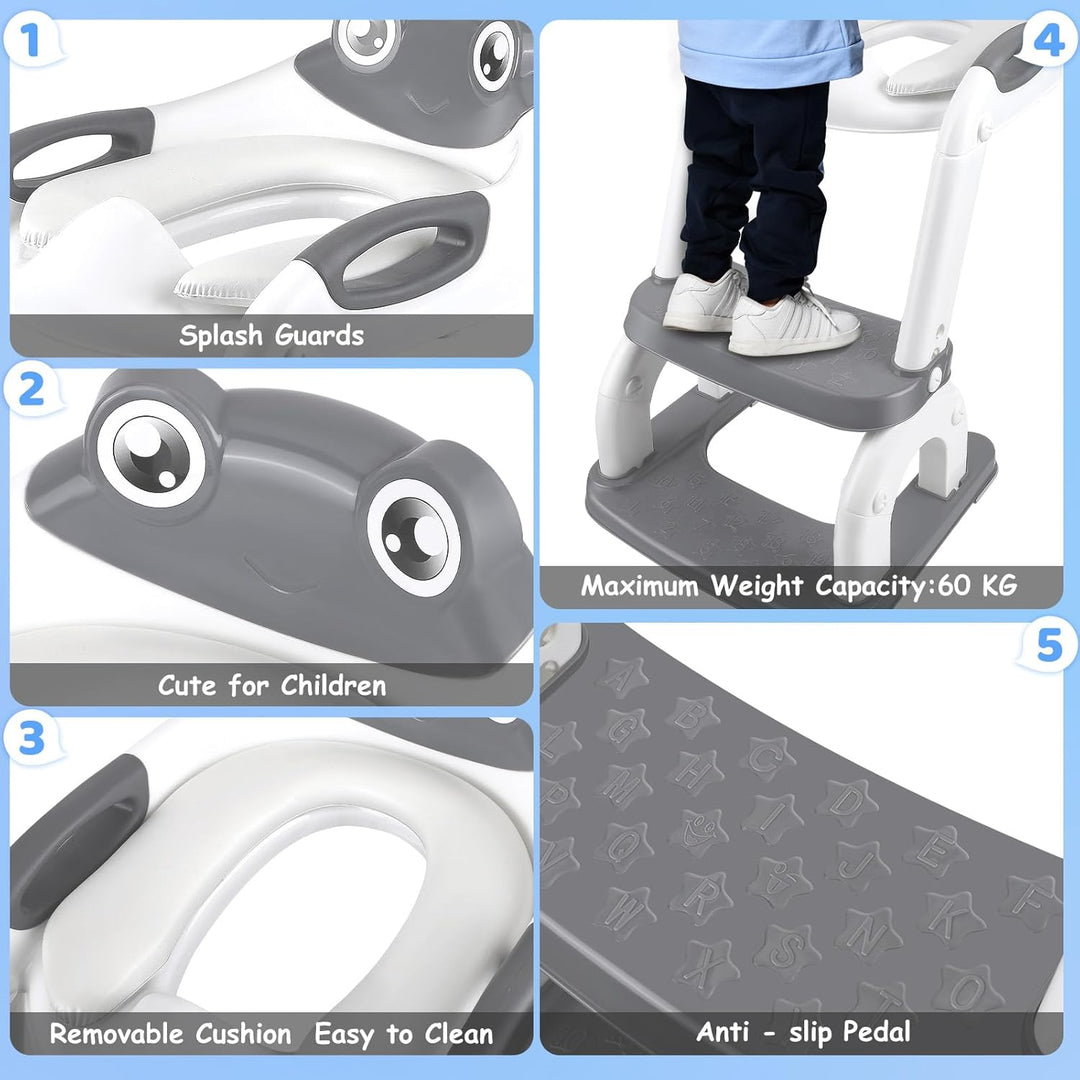 Toilettensitz Kinder WC Toilettentrainer mit Treppe 8 Einstellbare Höhen Tritthocker für Kloaufsatz