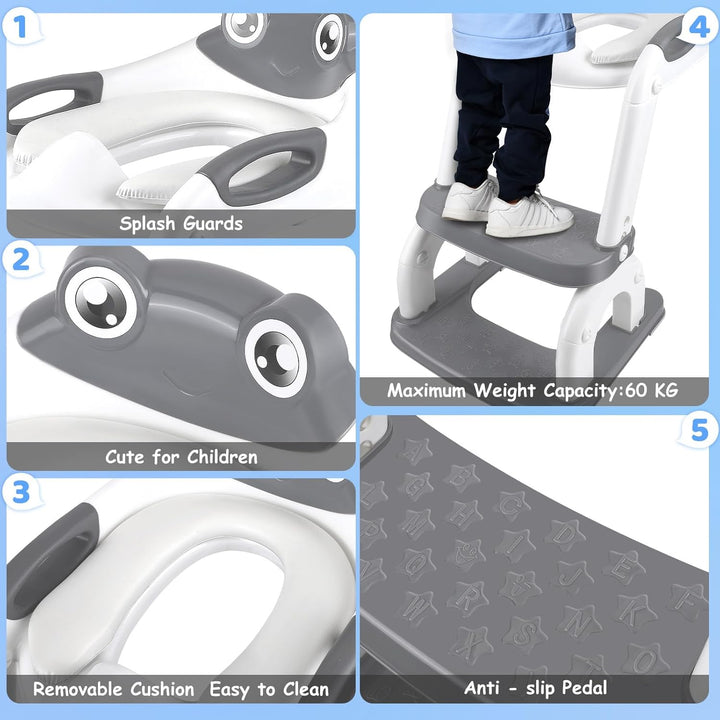 Toilettensitz Kinder WC Toilettentrainer mit Treppe 8 Einstellbare Höhen Tritthocker für Kloaufsatz