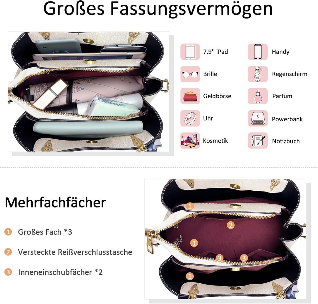 DORRISO Elegant Damen Handtasche Grosse Kapazität Schultertasche mit Einzigartigem Anhänger Umhänget