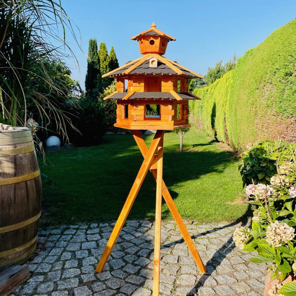 Vogelvilla wetterfest von L bis XXL Futterhaus Vogelhaus mit oder ohne Ständer in Braun mit Rot, Grü