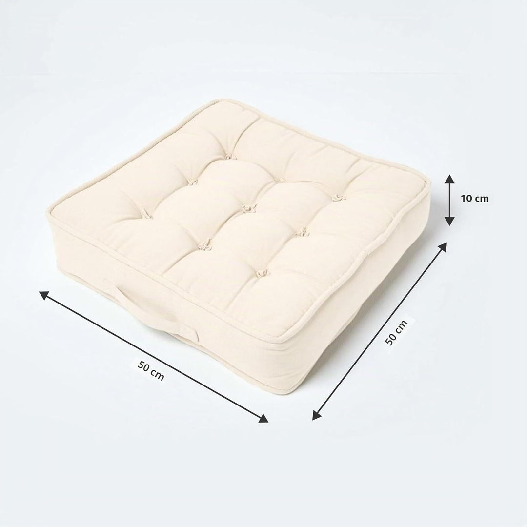 Homescapes grosses Sitzkissen 50 x 50 cm, Creme-weiss, Sitzpolster für Sessel und Sofas mit Tragegri
