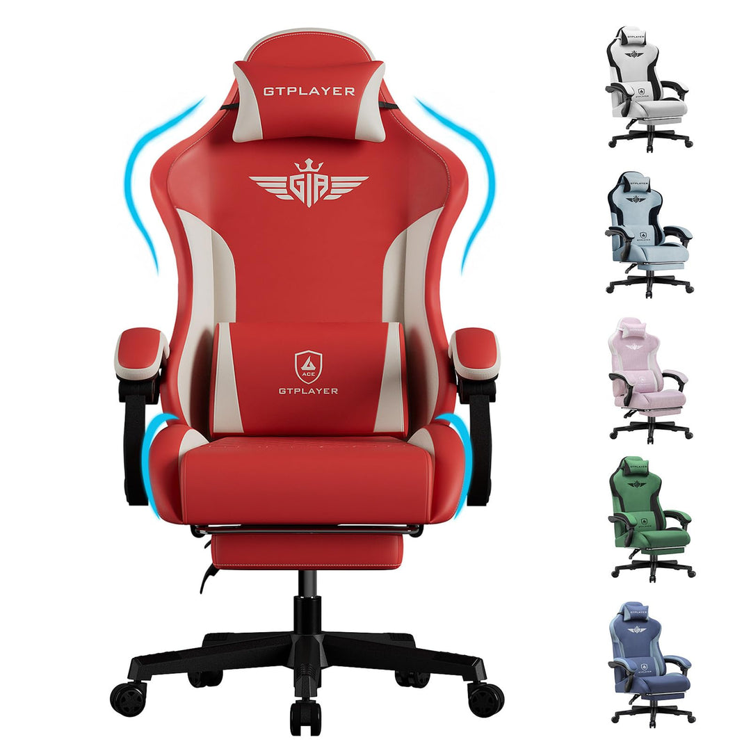 GTPLAYER Gaming Stuhl, Ergonomischer Gamer Stuhl aus Kunstleder mit Lendenwirbelstütze, PC-Stuhl mit