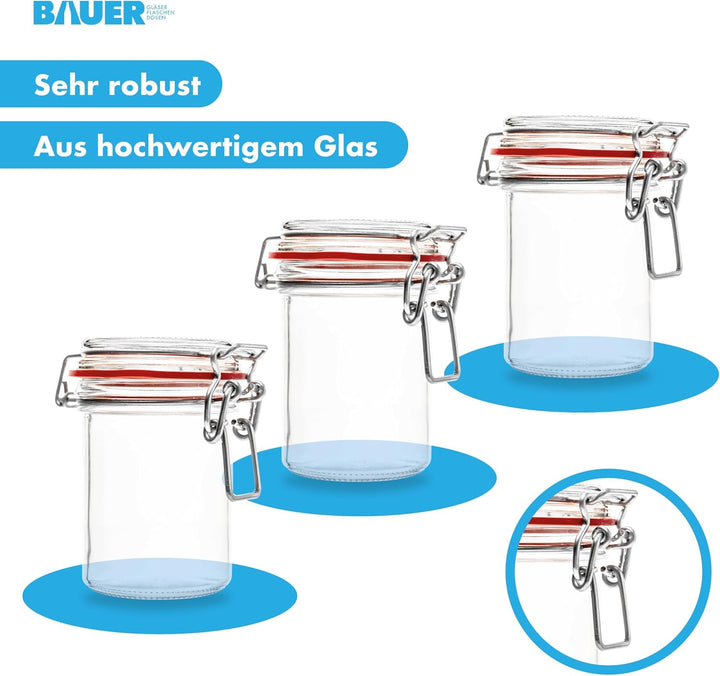 Flaschenbauer - 12 Drahtbügelgläser 212 ml, verwendbar als Einmach- und Fermentierglas, zur Aufbewah