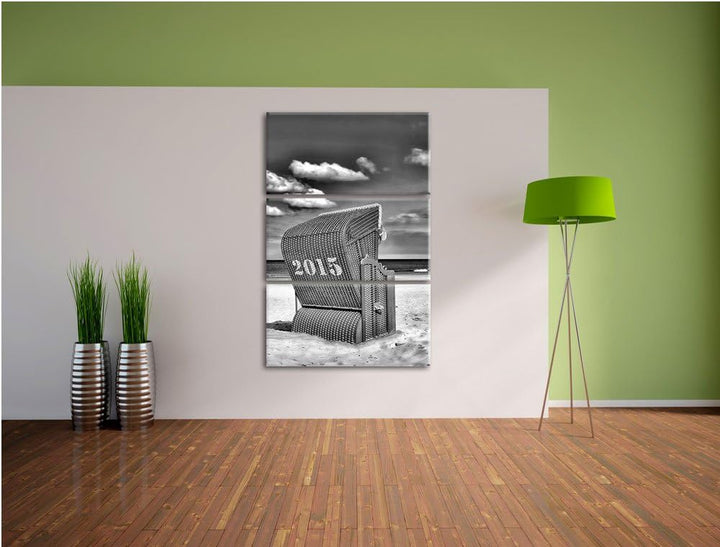 Pixxprint Strandkorb an der Nordsee als Leinwandbild/Grösse: 3 Teilig (120x80) / Wandbild/Kunstdruck
