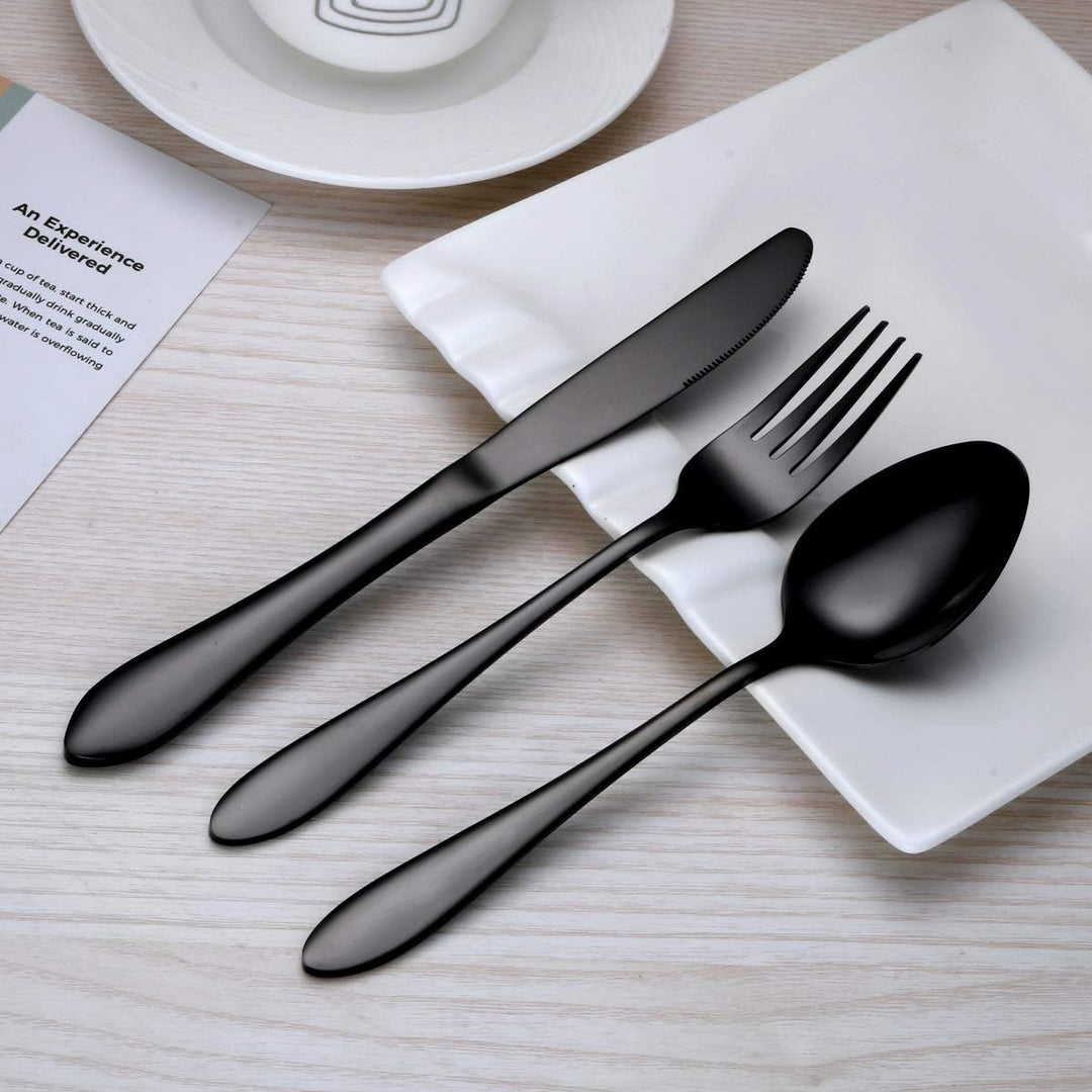 HOMQUEN Schwarzes Besteck/Besteck Set, 24 Stück Edelstahl Messer Gabel Löffel Set für 6 Personen (sc