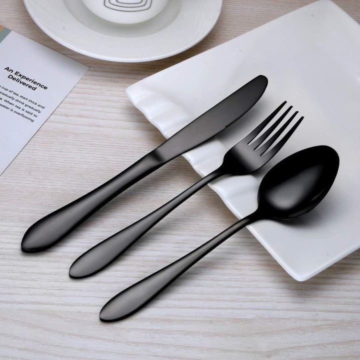 HOMQUEN Schwarzes Besteck/Besteck Set, 24 Stück Edelstahl Messer Gabel Löffel Set für 6 Personen (sc
