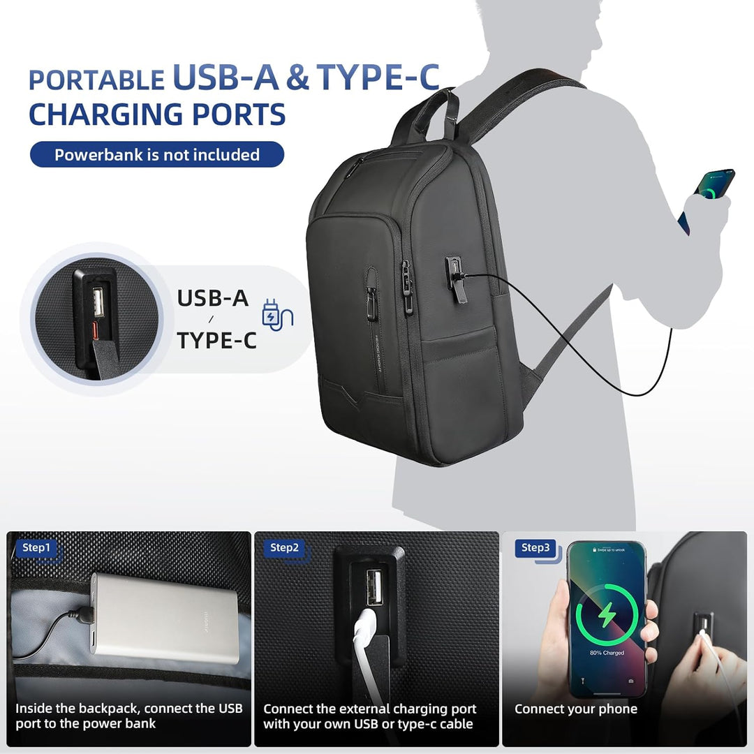 Business Rucksack Herren 15,6 Zoll Laptopfach | Wasserdichter Arbeitsrucksack mit USB-A &amp; USB-C Lade