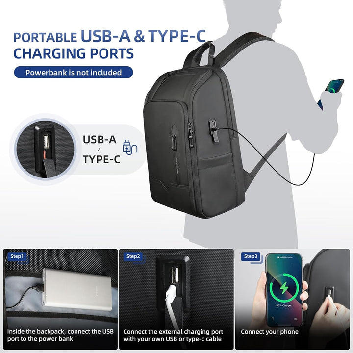 Business Rucksack Herren 15,6 Zoll Laptopfach | Wasserdichter Arbeitsrucksack mit USB-A &amp; USB-C Lade