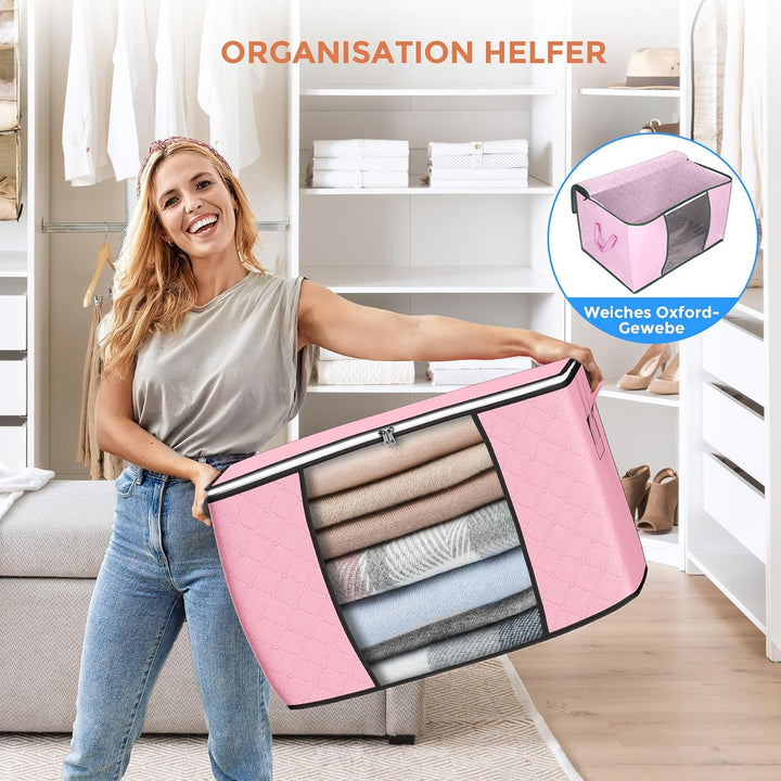 Budding Joy 6 Stück 90L Aufbewahrungstasche, Aufbewahrungsbox mit Deckel Grosse, Kleider Aufbewahrun