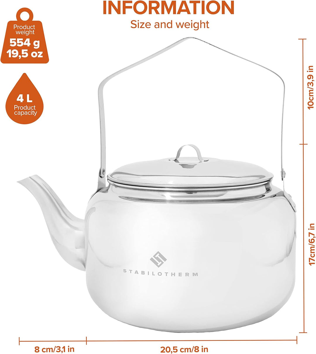 STABILOTHERM Edelstahl Outdoor-Kaffeekessel 4 Liter I ideal für Lagerfeuer & Grill – Teekessel Wasse