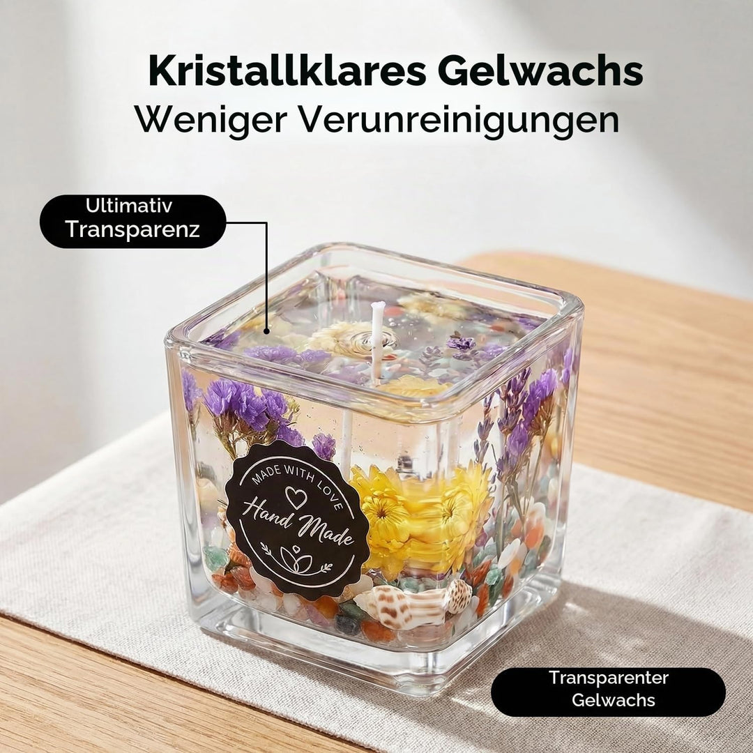 LumaCraft Klares Gelwachs zur Kerzenherstellung – 1000g Transparentes Jelly Wachs mit 50 Dochten, 50