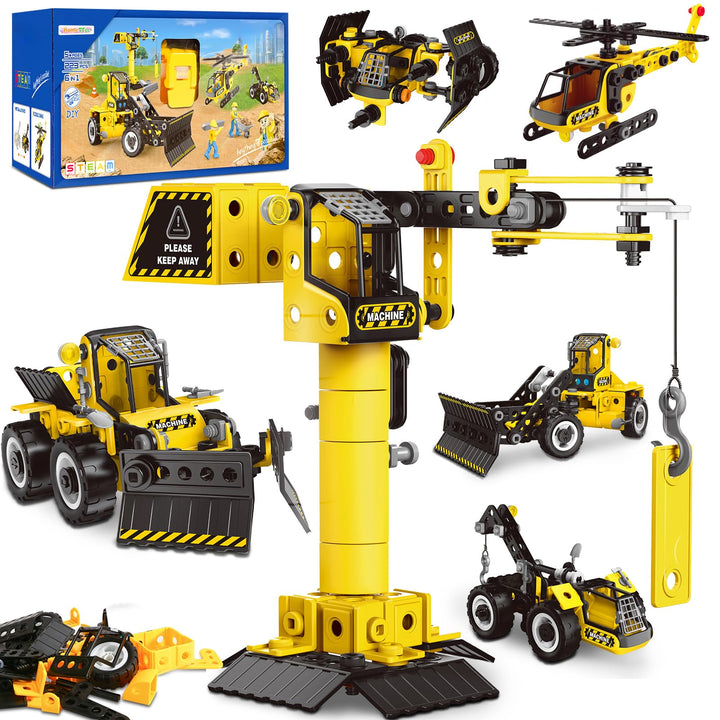 HOMETTER Konstruktionsspielzeug für 5 6 7 8+ Jahre alte Jungen Geschenk, 6 in 1 Engineering Spielzeu