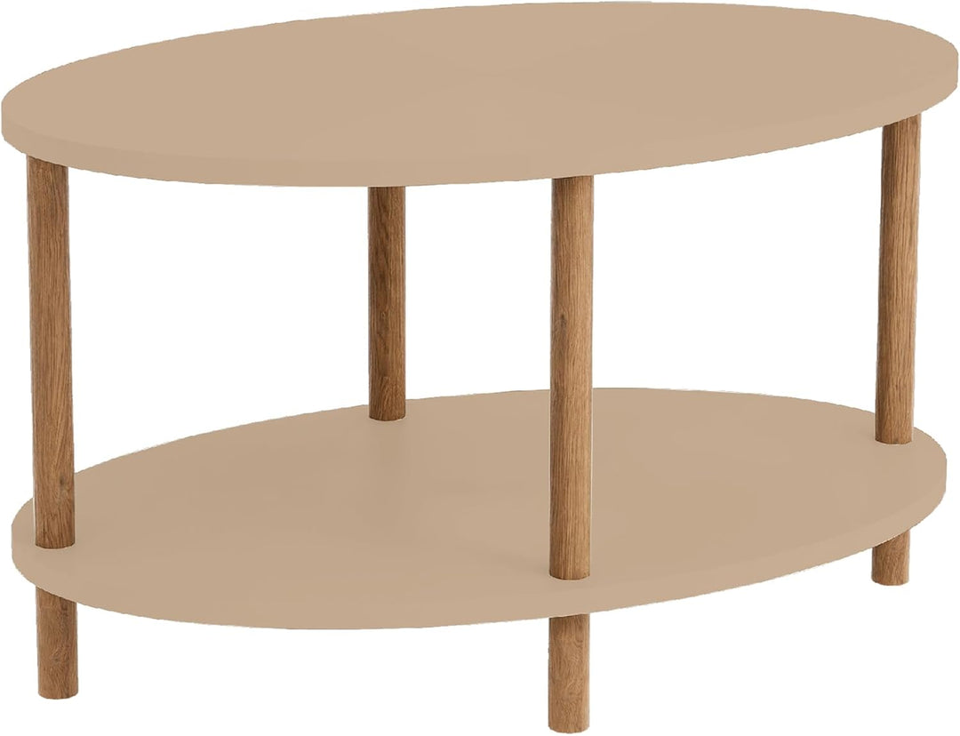 [en.casa] Couchtisch Højreby Sofatisch mit 1 Ablage oval Wohnzimmer 70 x 44 x 43 cm Beine aus Buchen