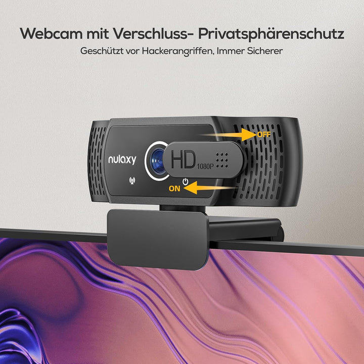 Nulaxy C900 Webcam mit Mikrofon, FHD 1080P Webcam mit Abdeckung, Webcam USB Plug & Play, Laptop PC K