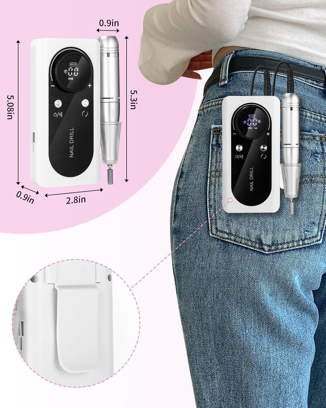 Nagelfräser,Elektrische Nagelfeile 45000 U/min,Fräser Nägel mit LED Display und Pause Funktion,USB A
