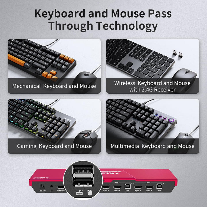 TESmart KVM Switch 2 Monitore, 4K60Hz Extended Display HDMI KVM Switch Dual Monitor mit Fernbedienun