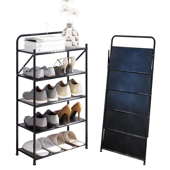 5-stufiges Schuhregal ohne Montage, Faltbarer Schuhregal-Organizer ohne Aufbau, tragbare Massive Met
