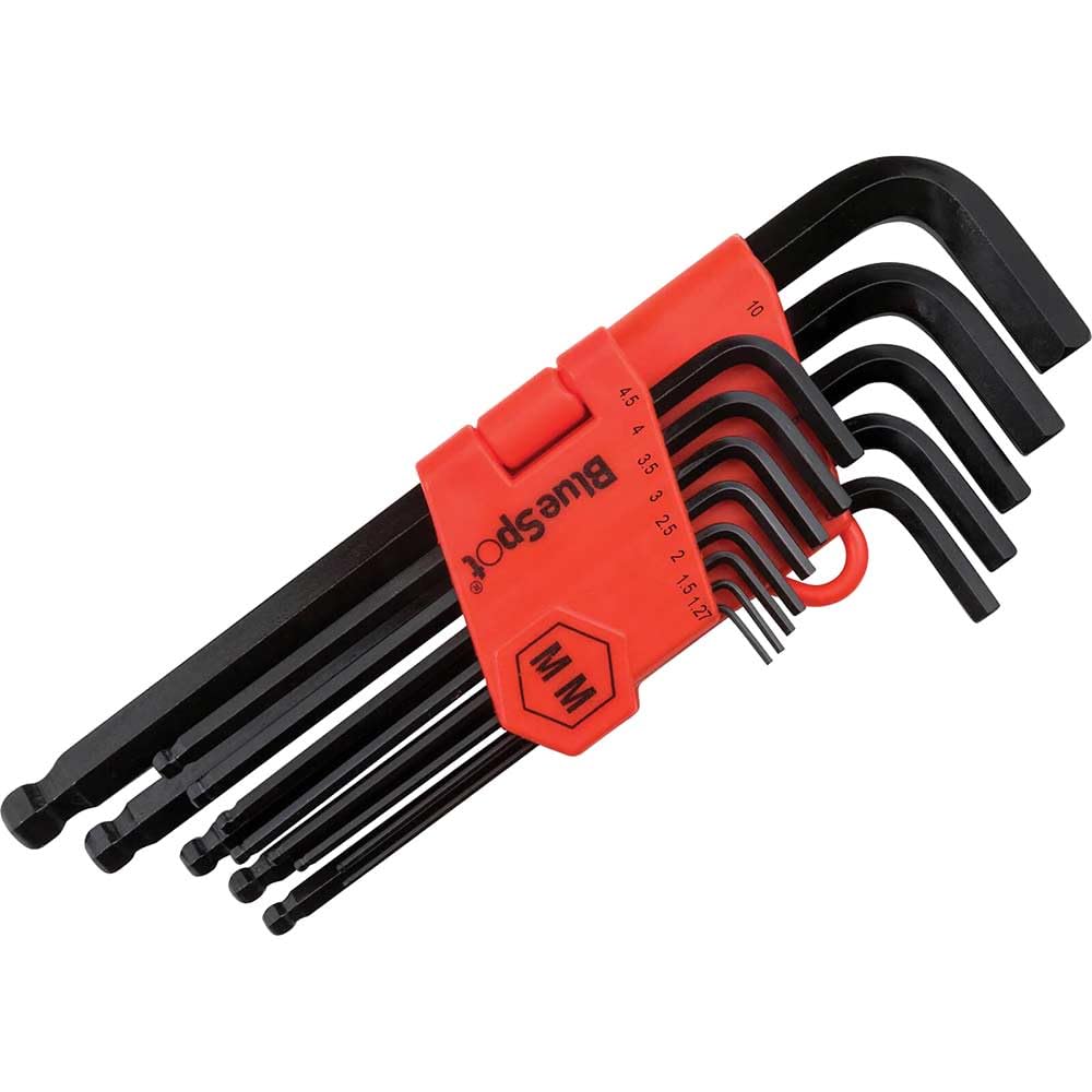 BlueSpot Tools 15303 Sechskantschlüssel-Set mit langem Arm, metrisch, Kugelkopf, 1,27-10 mm, 13-teil