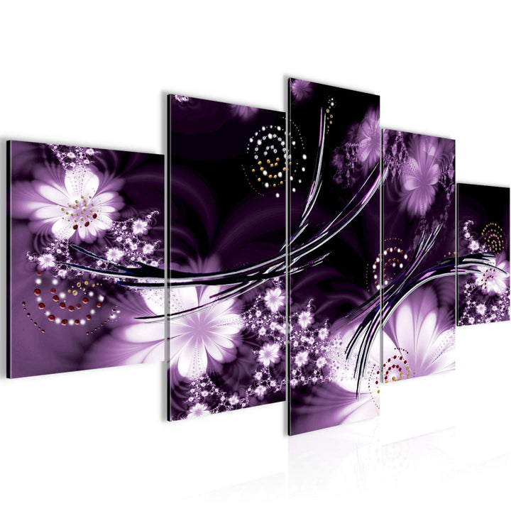 Runa Art - Bilder Abstrakt Blumen 200 x 100 cm 5 Teilig XXL Wanddekoration Design Lila 102451a 200 x