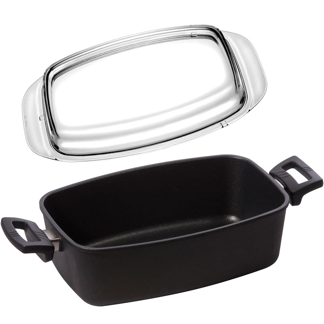Eurolux Universal-Guss-Bräter Set mit Glas-Deckel 33 x 22 cm - kleiner hoher ofenfester Multibräter