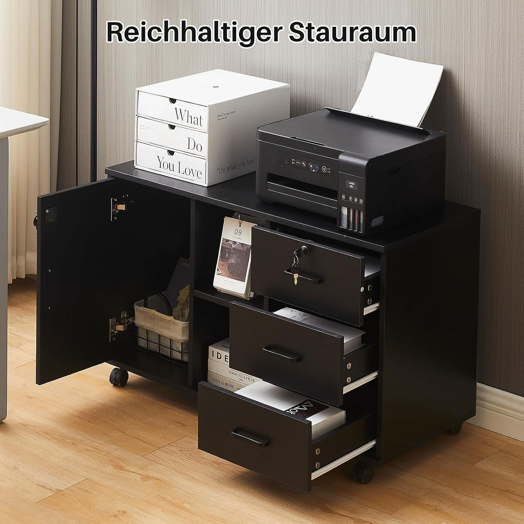 ZBAOLTO Aktenschrank,Rollcontainer Abschliessbar Büroschrank mit Tür und 3 Schubladen,Vertikale Büro