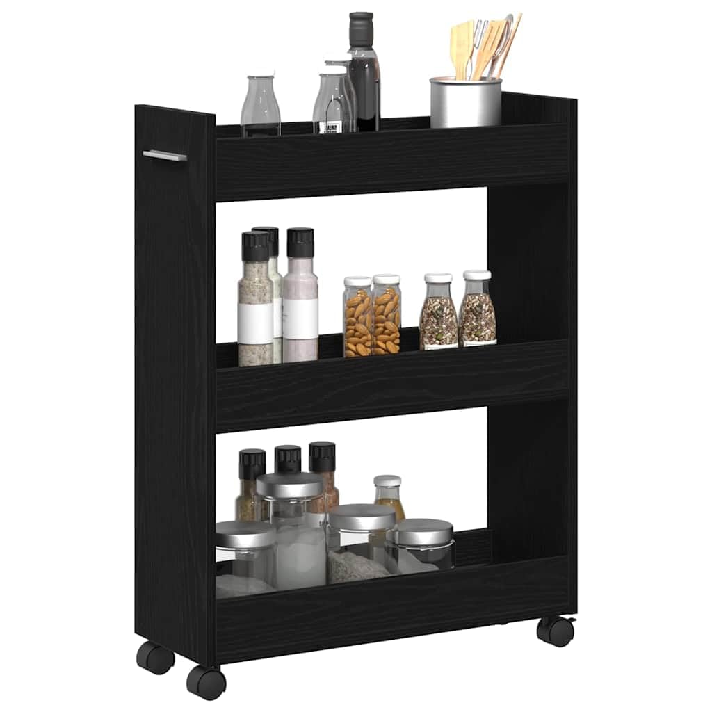 vidaXL Schrank Mit Rad Schwarz Eichen-Optik 60 x 22 x 79 cm, Stylischer Organizer, rechteckiger Schr