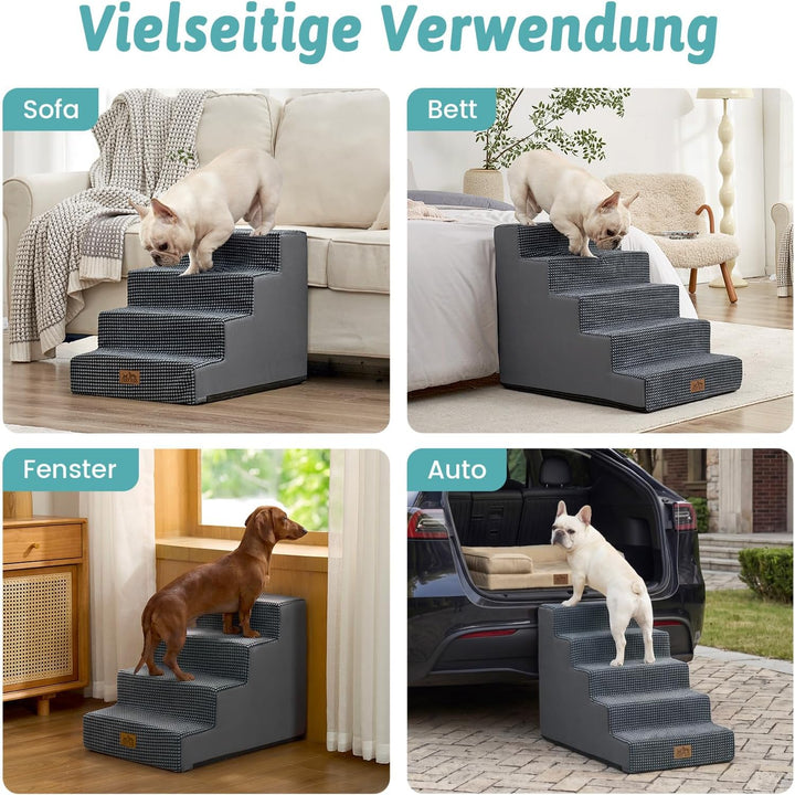 Hundetreppe für Kleine Hunde, 5 Stufen Breiter Haustiertreppe für Bett Couch Auto, 60cm Hoch Hochdic