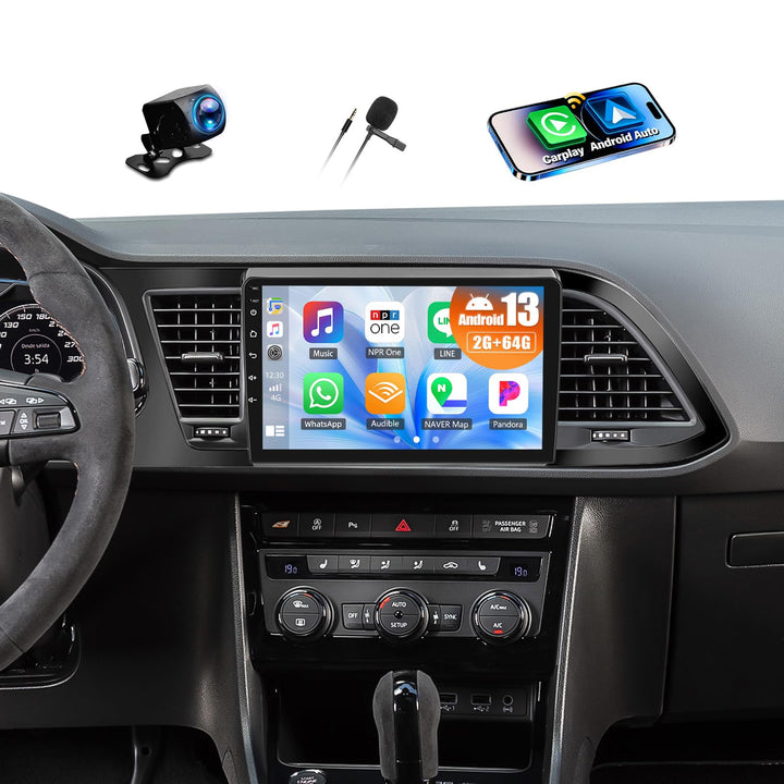 CAMECHO 2+64G 9 Zoll Navi Autoradio für Seat Leon 2015-2018 Android 13 mit Rückfahrkamera, GPS, WiFi