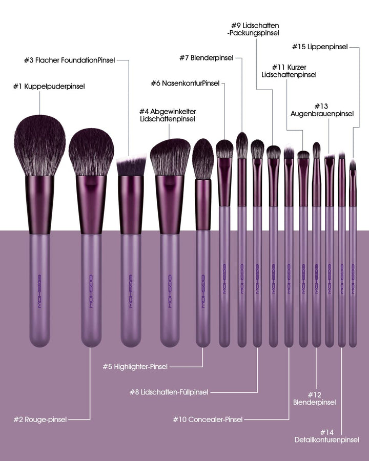 EIGSHOW Makeup Pinsel Set, 15 Stück Professionelle Kosmetikpinsel, vegane Schminkpinsel, hochwertige