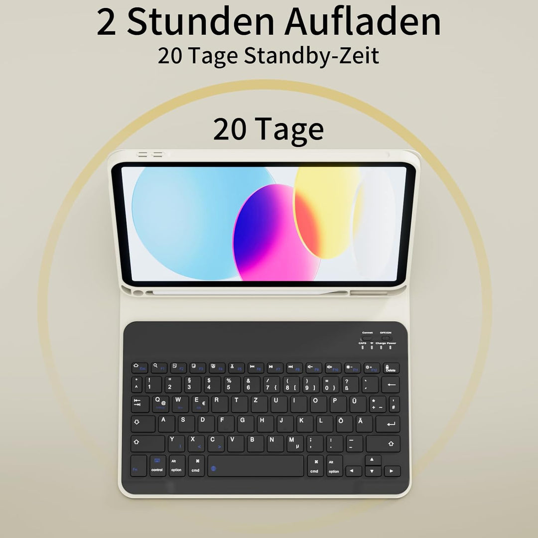 Hülle mit Tastatur für iPad A16 11 Generation 2025/10 Generation 2022 (11/10.9 Zoll), QWERTZ Layout,